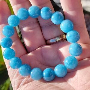 Natural 12mm Blue Larimar Gemstone Round Beads Unisex Bracelet 6.75"+ Beaded NEW